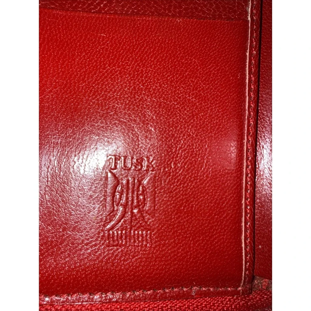 TUSK Red Leather Double Zip Around Wallet 4
